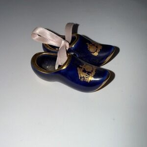 2 Vintage Cobalt Blue Porcelain Limoges Pointed Toe Shoe Shoes gold gilding Mini